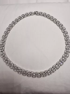 Diamonique Sterling Silver Necklace Wedding Jewellery Huge Carat Weight • £119