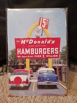 Mcdonald's W/ Classic Cars Metal Sign New SEALED Has Vintage Look!  • $14