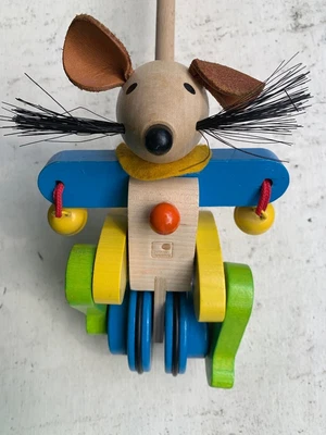 £9.99 • Buy Delightful Wooden Mouse Push Along Walker With Bells In Fantastic Condition!