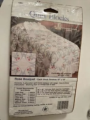 WonderArt Stamped Cross Stitch Quilt Blocks 16” Rose Bouquet Embroidery • $10.50