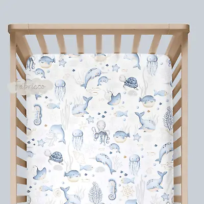 Sea Life Fitted Sheet 100% COTTON  Baby Cot Cot Bed Nautical Ocean • £9.50