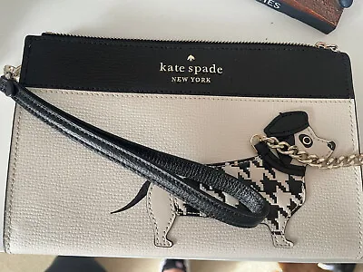 Kate Spade Fetch Parchment Houndstooth Leather Medium Wristlet NWT • $60