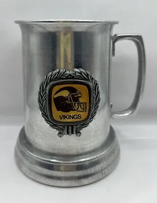 Minnesota Vikings Embossed Metal 12 Oz. Beer Mug With Glass Bottom Vintage Rare • $50