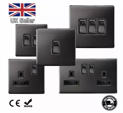 Socket  Slim Light Socket & Switches & Dimmer Switch BLACK NICKEL Range • £10.99