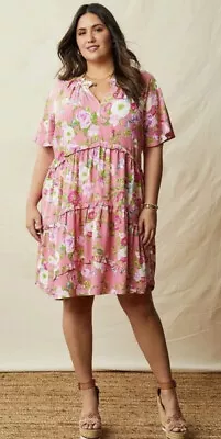 Matilda Jane Fit & Flare Dress Womens Small Tiered Ruffle Fresh Floral Pink NEW • $24