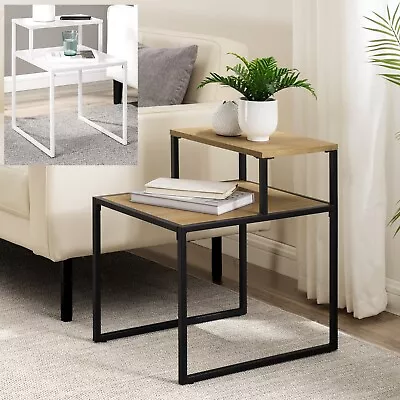 £28.99 • Buy Rustic Industrial Wood And Metal Sofa Side End Coffee Table 2 Tier Nightstand