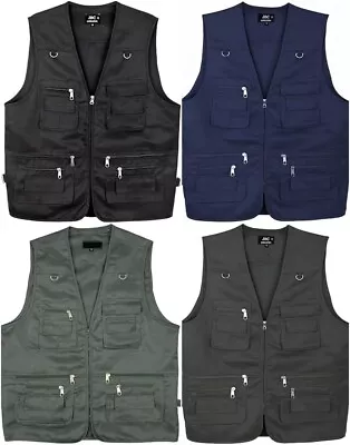 Mens Utility Vest Sleeveless Waistcoat Jacket Multi-Pockets Outdoor Safari Gilet • £17.99