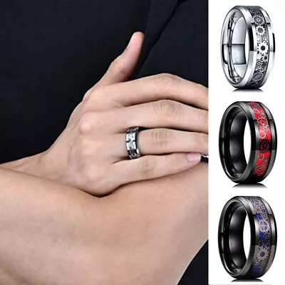 Black Mechanical Gear Ring Black Silver Stainless Steel Steampunk Wedding Band • $2.27