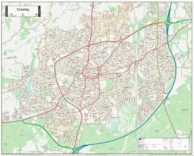  WALL MAP OF CRAWLEY. CRAWLEY STREET MAP - Wall Map Series PAPER EDITION • £28