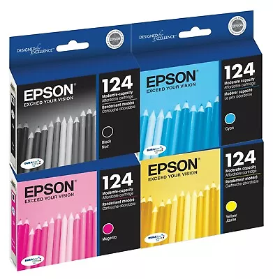 4 Pack Genuine Epson 124 Ink For Stylus NX125 NX130 NX330 NX420 WorkFoce 320 323 • $22.99