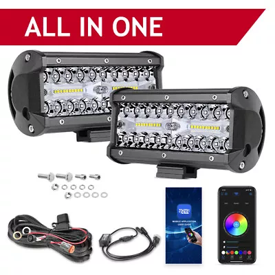 DT Wiring Kit + 6.5  RGB LED Light Bar Changing Chasing Strobe Bluetooth Driving • $54.89