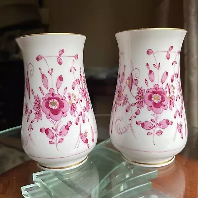 Antique Meissen Pair Of Pink Indian Flowers Porcelain Vase • $220