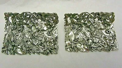 Vintage Signed Musi Silver Tone Flower Leaf Rectangle Shoe Clips Pair • $15