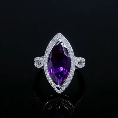 Classic Marquise Cut Transparent Amethyst Anniversary Ring In 935 Silver • $151