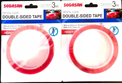 2 Rolls Double Side Clear Adhesive Versatile Sticky Tape Strong Gel 18mmX3m 1158 • $9.50