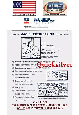 1970 71 Duster Dart Swinger Demon Jacking Instructions Trunk Lid Decal 2931180 • $6.95