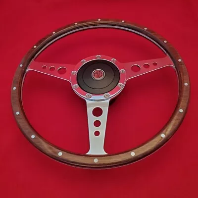 15  Flat Riveted Wood Steering Wheel & Hub. Fits MG MGB 70-81 • $253.95