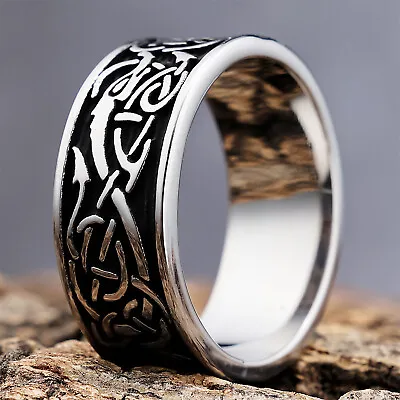 New Men's Rings Odin Dragon Rune Thor Hammer Nordic Viking Amulet Fashion • $9.71