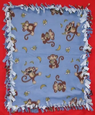 Handmade Baby  Fleece Tied Security Blanket - Blue - Monkey Business - 25 X 31 • $12.60