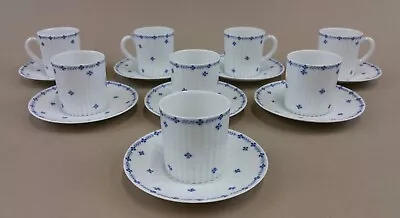 A. Lanternier Demitasse Cup Saucer Limoges Fluted Blue & White (set Of 8)  • $175