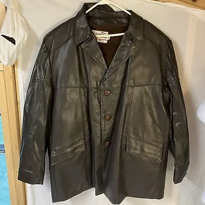 Vtg Sears Mens Leather Shop Dark Chocolate Brown Removable Liner Jacket 52 Tall • $99.99