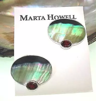 Marta Howell Solid 925 STER Silver Black-Lip Mother Of Pearl Garnet Cufflinks #1 • $140