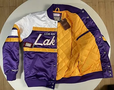 Mitchell & Ness Men SIZE M NBA LA Lakers Team Special Script Satin Bomber Jacket • $144.46