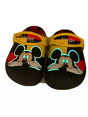 CROCS Disney Kids Mickey Mouse Fur Lined Mickey Ears Clog Sz. C 8-9 Glow In Dark • $18.95