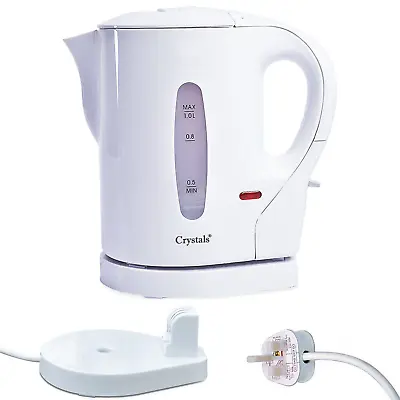 £12.45 • Buy White Travel Kettle Portable Electric 1L Camping Caravan Kitchen Jug Holiday New