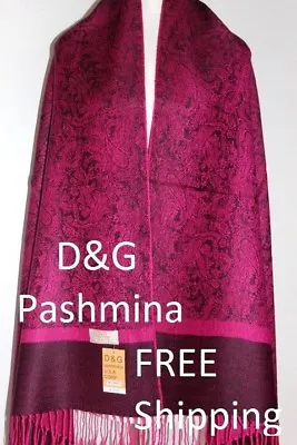 DG Pashmina Shawl Scarf WrapPaisley Hot Pink/BlackSilkCashmere.Soft #027 • $11.99
