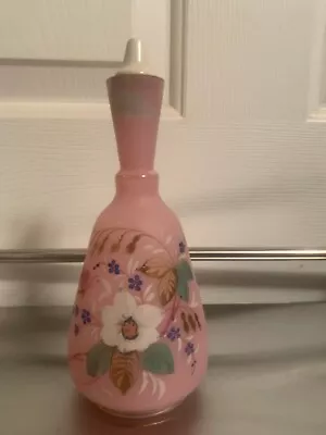 Antique Handpainted Flowers On Pale Pink Barber Bottle W/ Stopper - AC Clk • $45