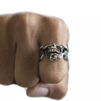 Devil Teeth Smile Ring Mask Monster Biker Skull Sterling Silver Punk Vampire 925 • $70