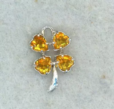 Vintage ~ 4 Leaf Clover ~ Citrine & Sterling Silver Charm • $24.99