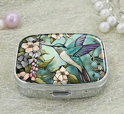 Pill Box Pot Metal Rectangular Hummingbird Medicine Collectable Uk Seller • £4.95