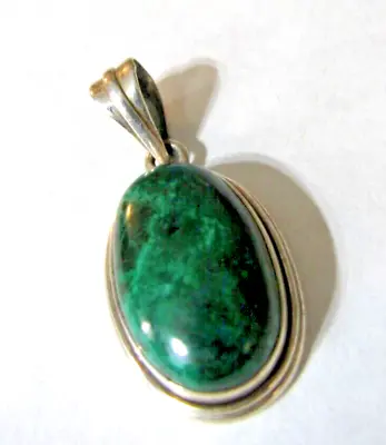 Vintage Modern Sterling Silver Malachite Stone Pendant 925 • $28.98