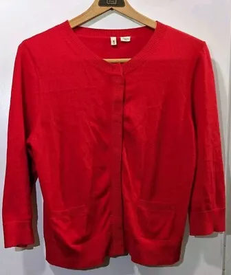 Anthropologie Moth Red Snap Button Cardigan Sweater Size Large L Short  • $30