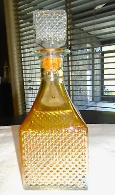 Glass Liquor Decanter Hobnail Diamond Clear Gold 10 1/4 H X 3 3/4 W X 3 3/4 D • $30