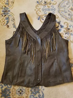 NWT Leather INDIAN MOTORCYCLE Womens Fringe Vest Large Brown Moto Biker L • $188.44