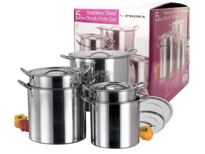 £99.99 • Buy New 5 Pc Stainless Steel Large Cooking 5pc Catering Stock Pots With Handles Lids