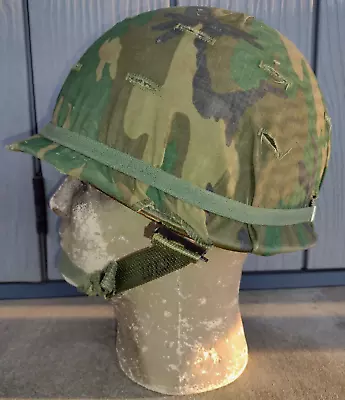 US M1 Helmet Post-Vietnam Cold War W/ Liner & ERDL Camo Cover 1970s Front Seam • $79