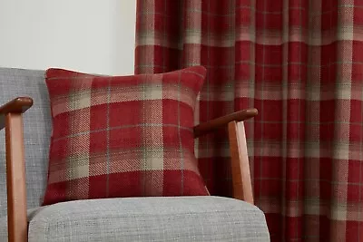 Sundour Blackout Carnoustie Woven Check Eyelet Fully Lined Curtains Pair Red • £10.79