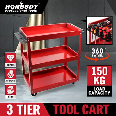 Tool Trolley 3-Tier Workshop Cart Rolling Steel Parts Storage Handyman 150KG Red • $54.99