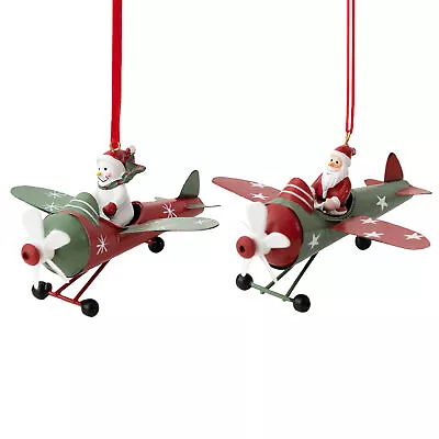 Santa Ornaments For Christmas Tree Santa/Snowman On Airplane Ornament Hangings • $12.23