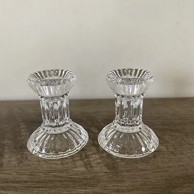 Pair Crystal Ribbed Taper/Votive/Pillar Candle Stick Holders 4  Tall • $24