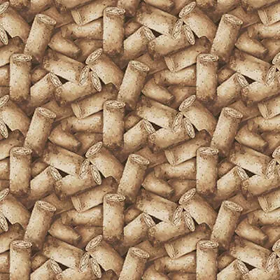 Henry Glass After Five Packed Corks Brown Cotton Fabric By The Yard • $12