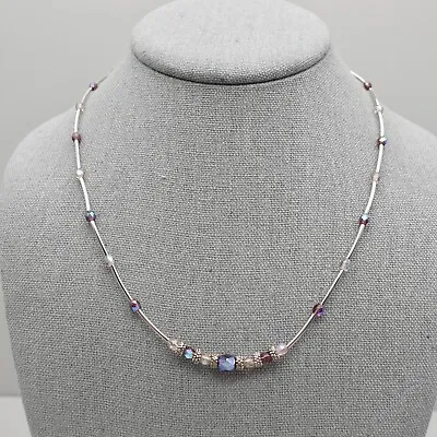 Lia Sophia Necklace Iridescent Station Beads Silver Tone Bar Link Chain 15 Inch • $10.39