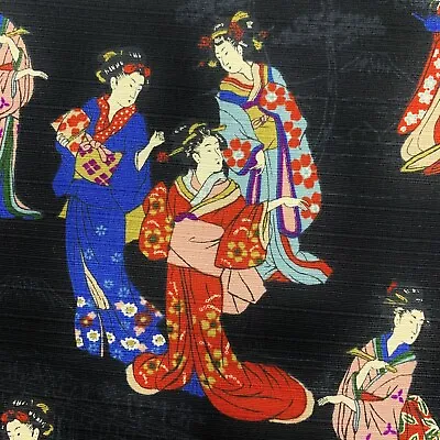 Japanese Cotton Fabric Geisha Geiko Ladies Black Red Upholstery Chinoiserie • £12.01