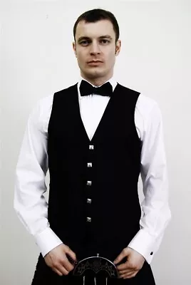 £59 • Buy Black Argyll Vest Waistcoat Only 100% Wool Quality Formal Kilt Vest Waistcoat