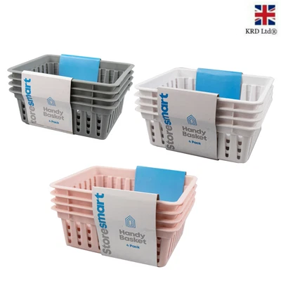 £6.59 • Buy 4pk Plastic Handy Basket Hamper Storage Home Bathroom Kitchen Office Box G3467