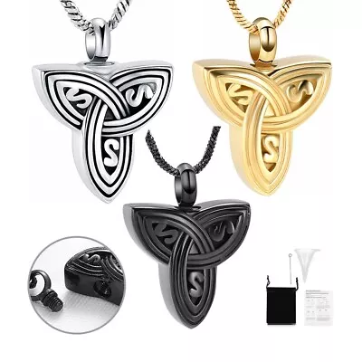 New Celtic Knot Urn Necklace For Ashes For Women Men Vintage Triangle Urn Locket • $11.43